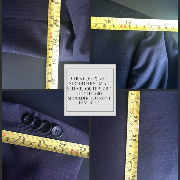 Z ZEGNA SZ 44L 2 Piece Men's 100% Wool Suit Blue Fine Check - Picture 6 of 16